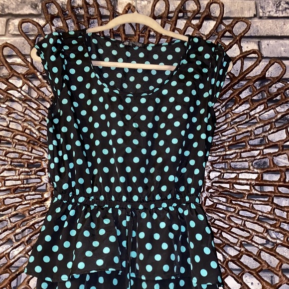 Cap Sleeve Peplum Ruffle Polkadot Mini Dress M - Picture 2 of 5